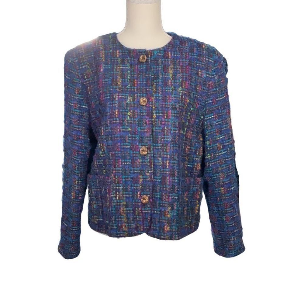 Vintage The Very Thing Wool Mohair Colorful Tweed Long Sleeve Lined Jacket Sz 10